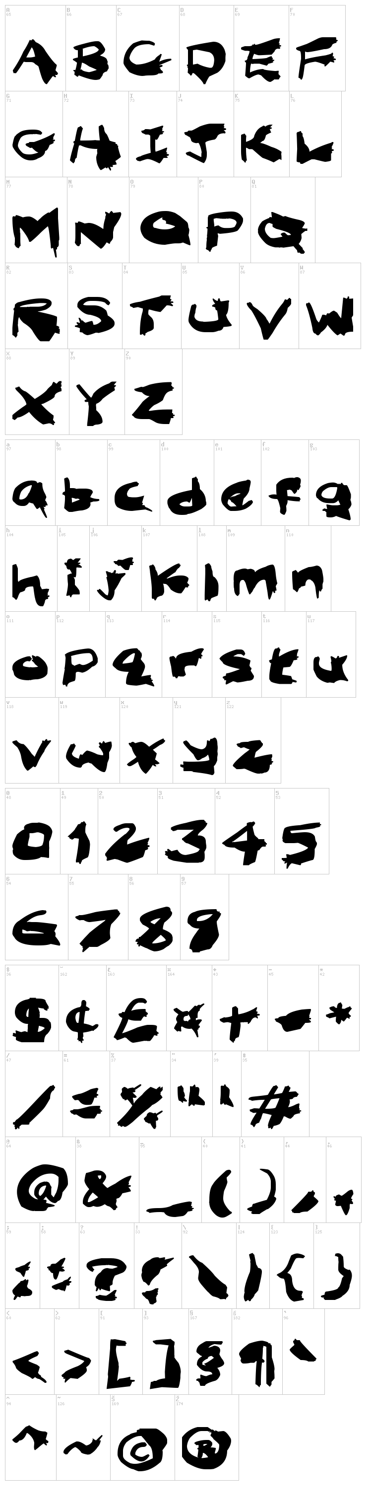 Nightmare Ink font map